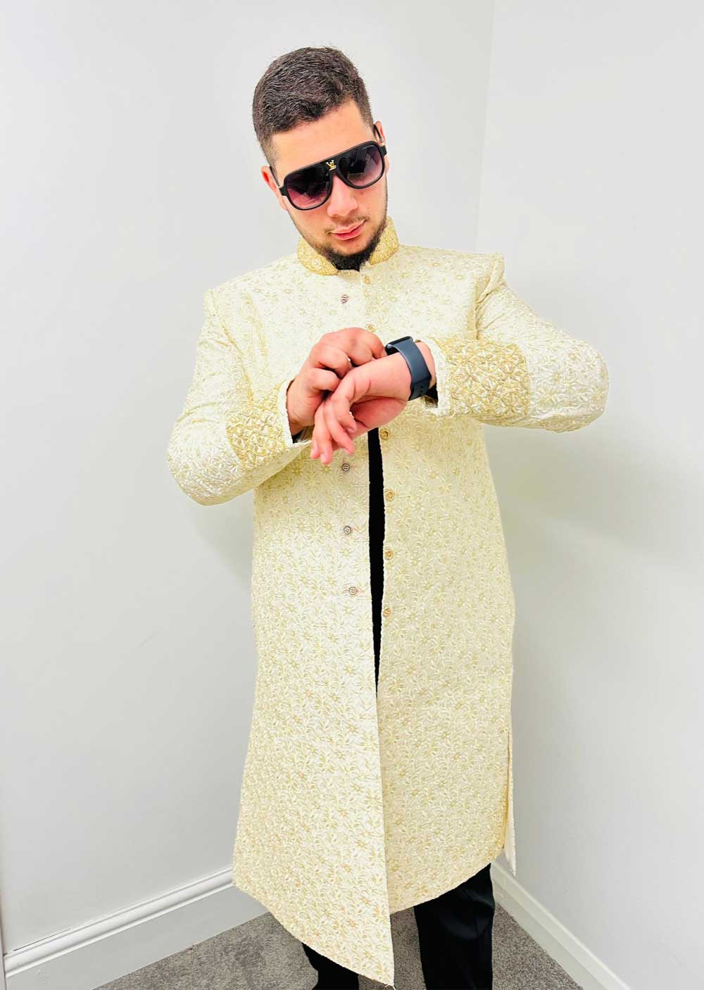 DH104 Cream Mens Sherwani - Image 2