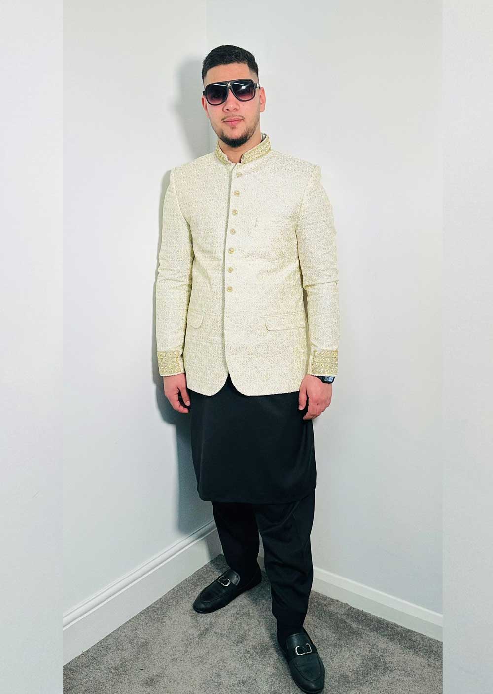 DH110 Cream Mens Prince Coat