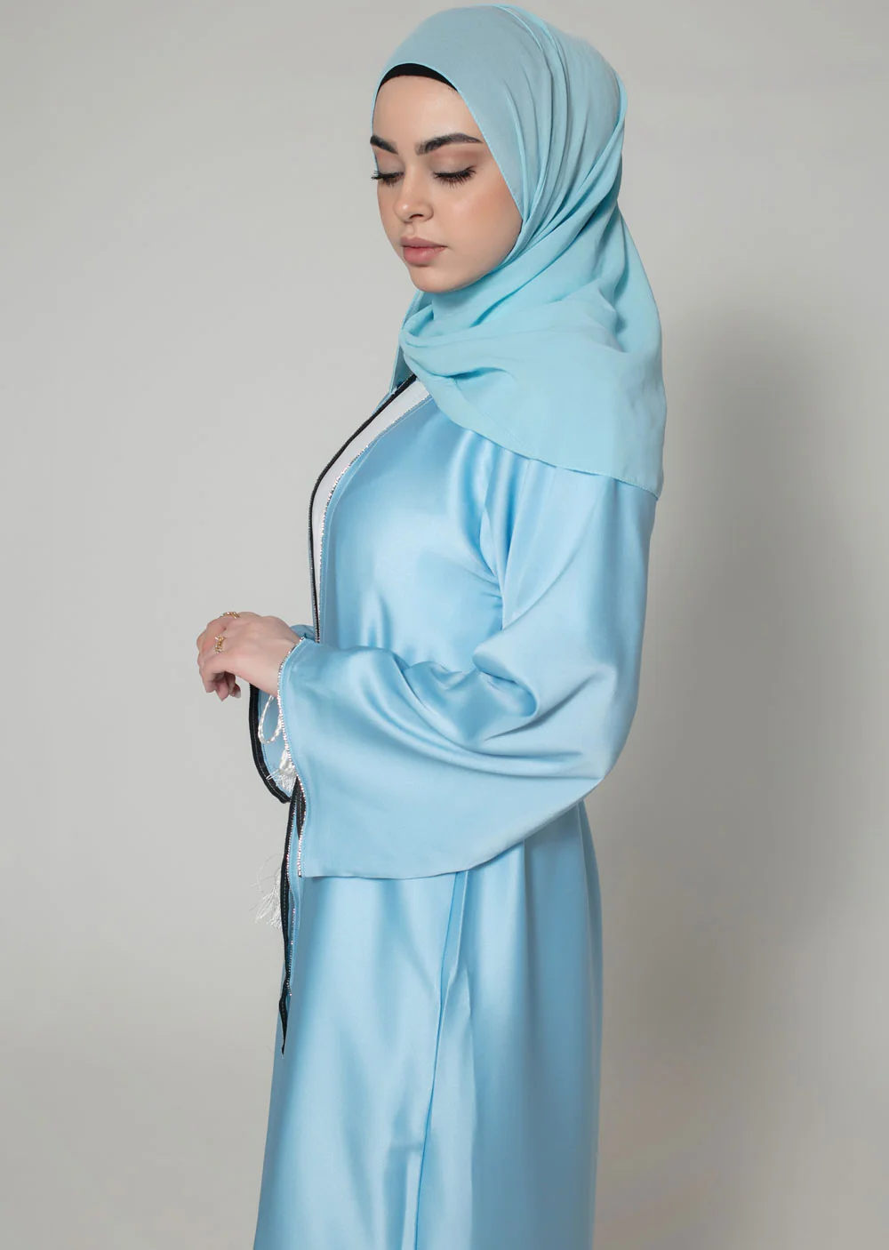 DSL-06 Zobiya - Blue Jacket Style Abaya Set - Image 3