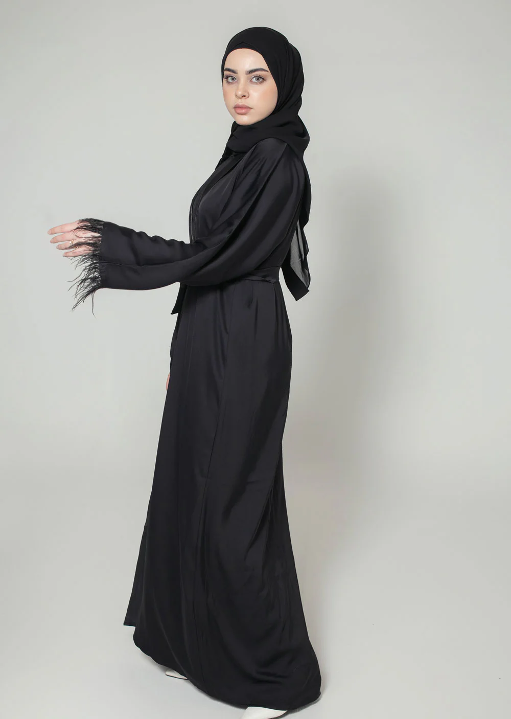 DSL-12 Hanna -Black Jacket Style Abaya Set - Image 4