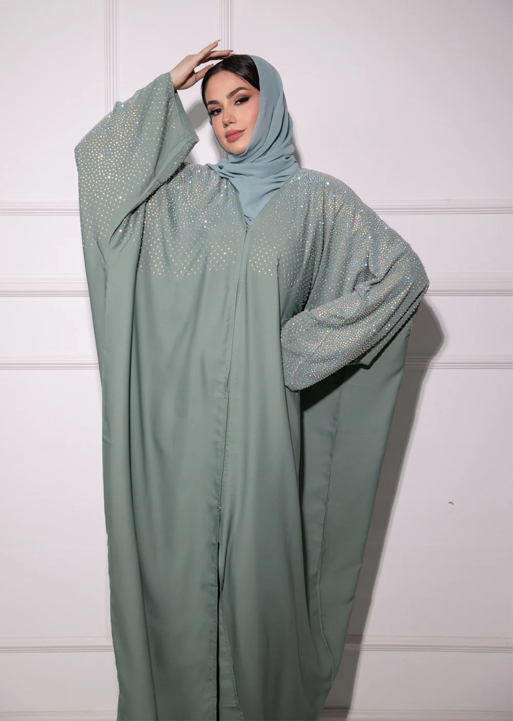 DSL-203 Aroosh - Teal Smoke Abaya - Image 4