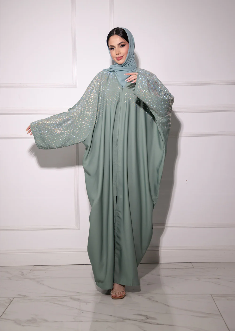 DSL-203 Aroosh - Teal Smoke Abaya - Image 9