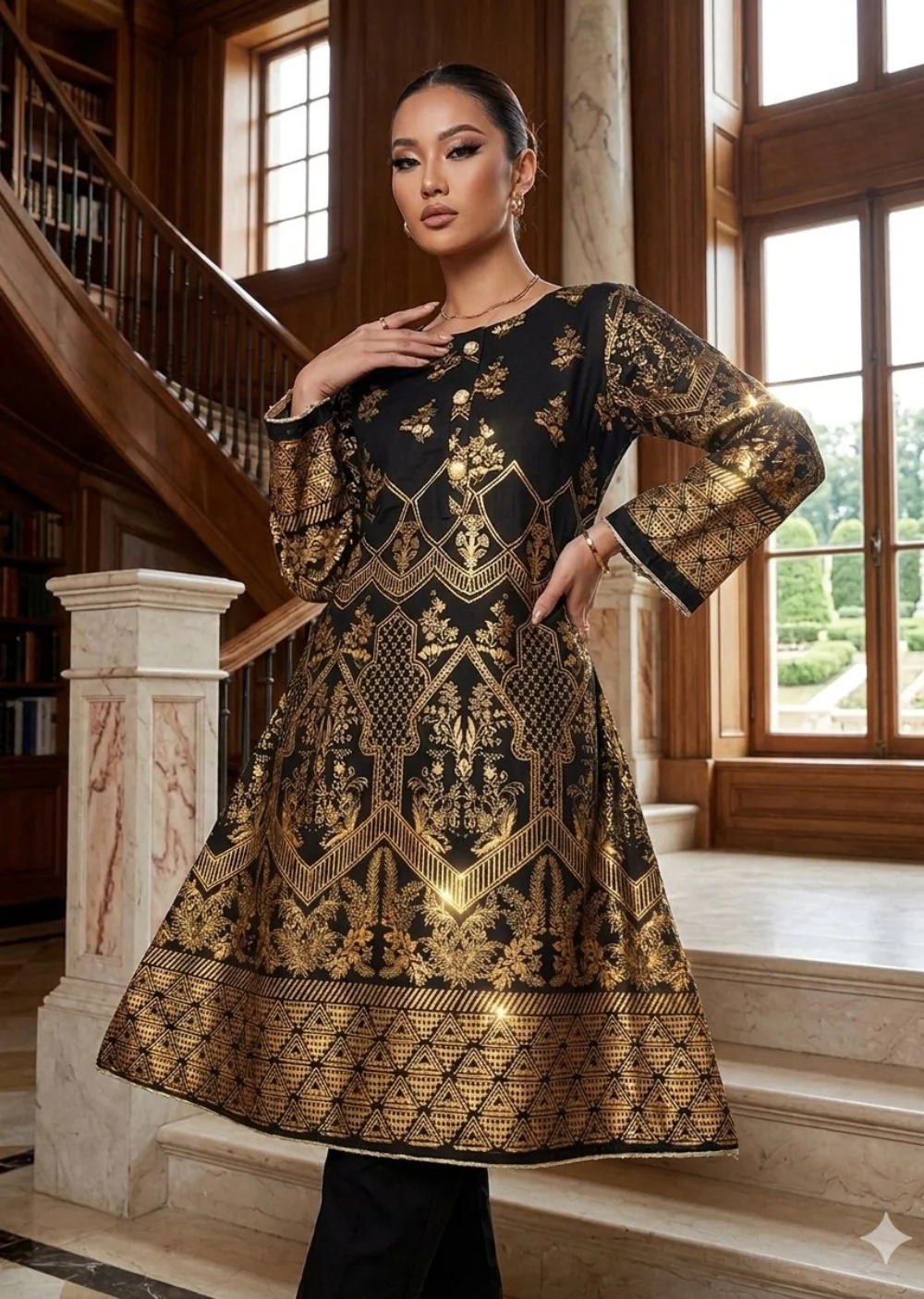 DX919 Readymade Black Masuri Kurti