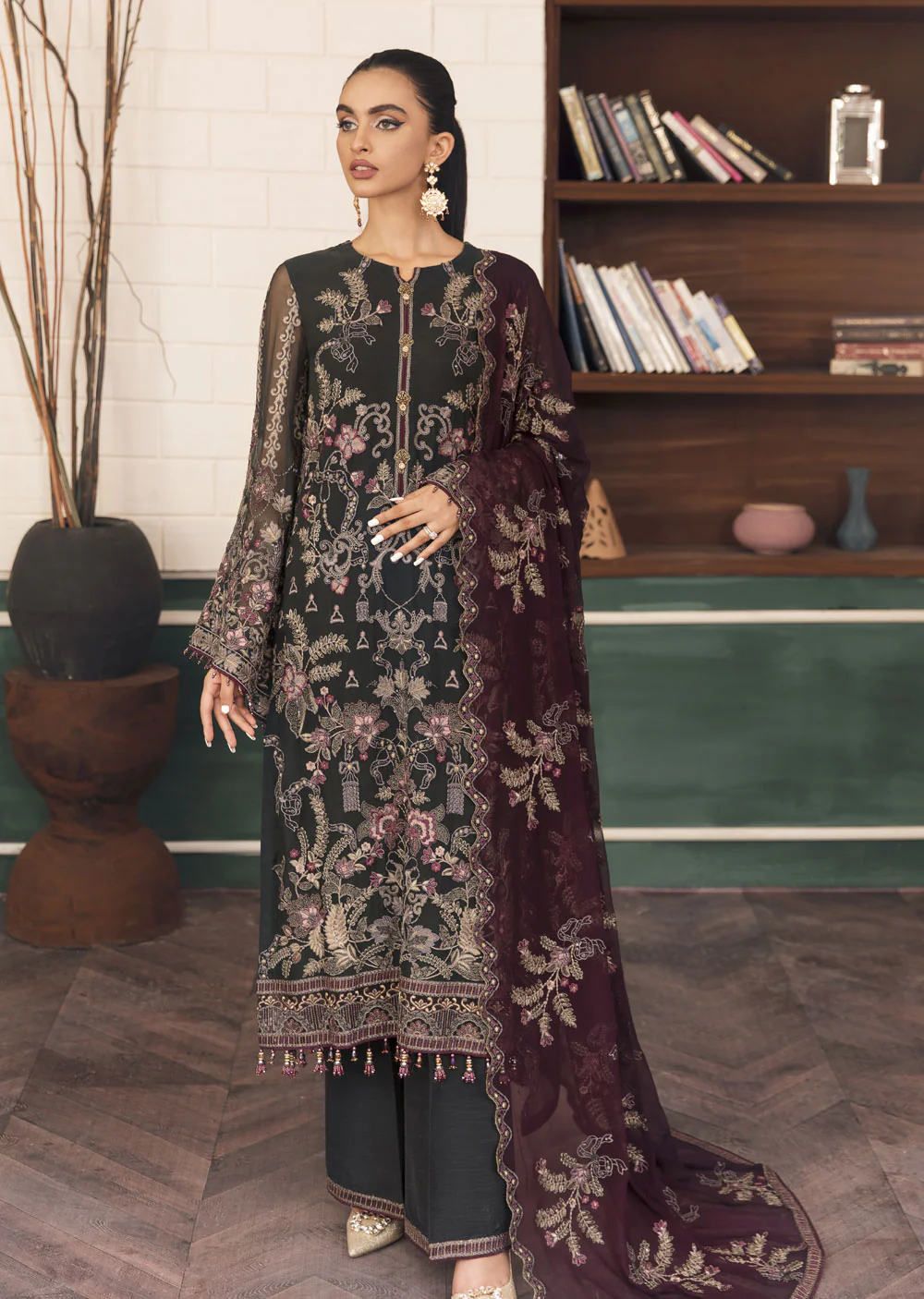 FE-504 - CRIMSON CHARCOAL GREY - Unstitched - Flossie Executive Collection Vol 5 2023