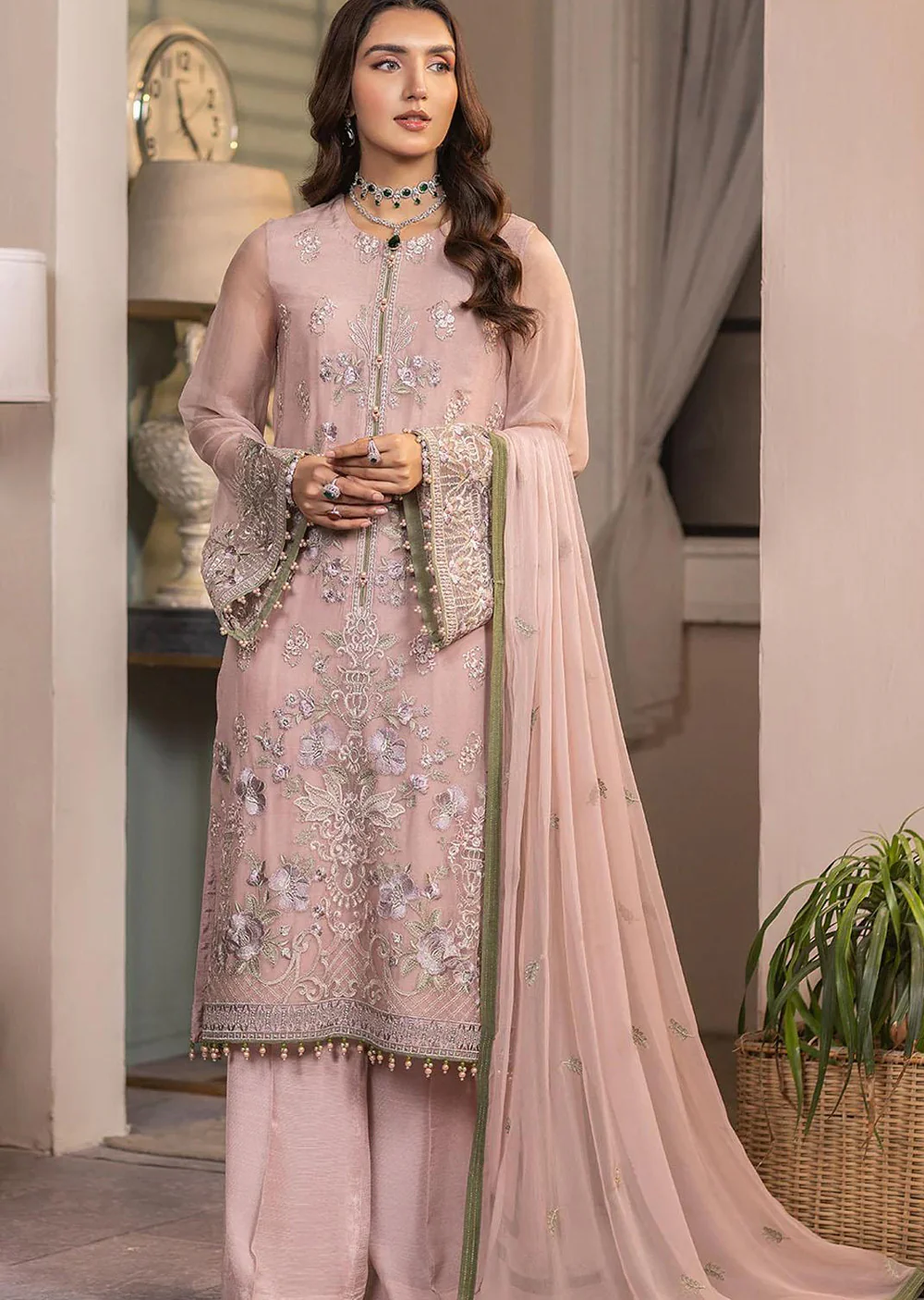 FE-K-1408 Haya By Kuch Khas Embroidered Chiffon Suits - Image 3