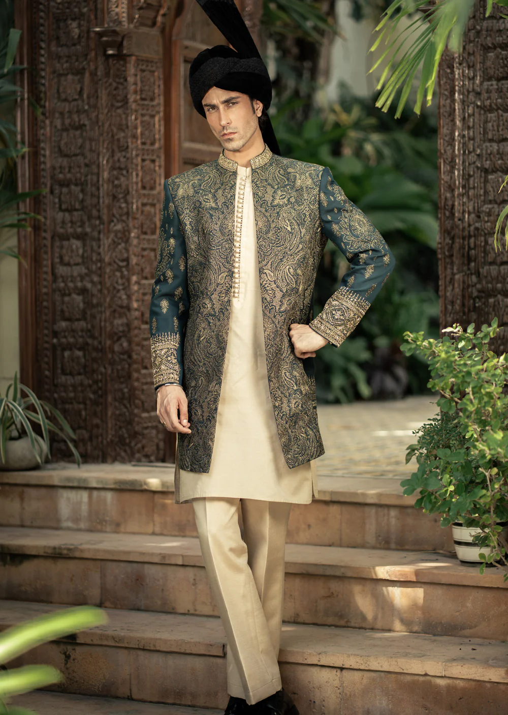 GS-5156 Readymade Front Open Sherwani with Inner Suit 2025