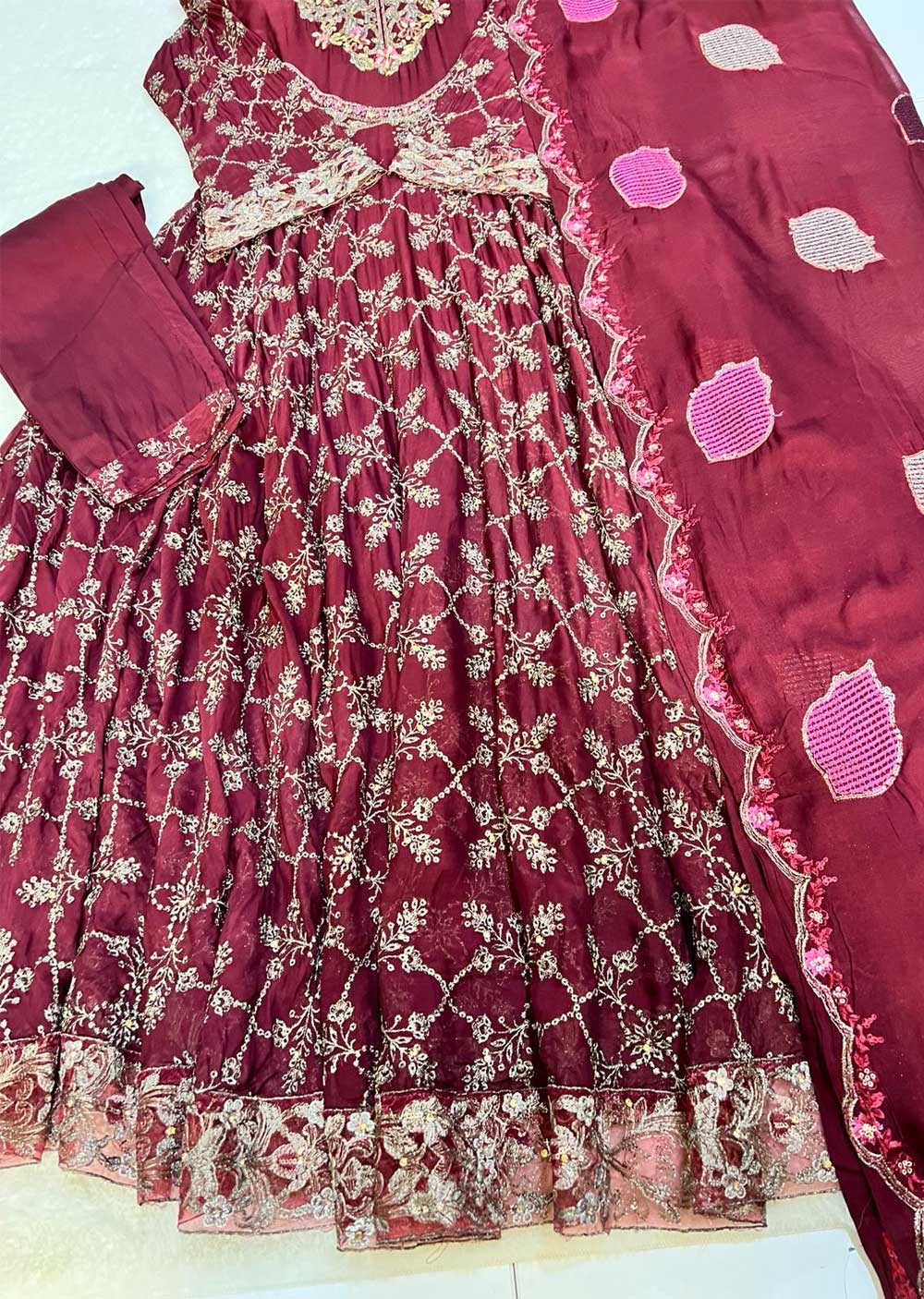 H-1181 Maroon - Chiffon Maxi Dress - Image 6