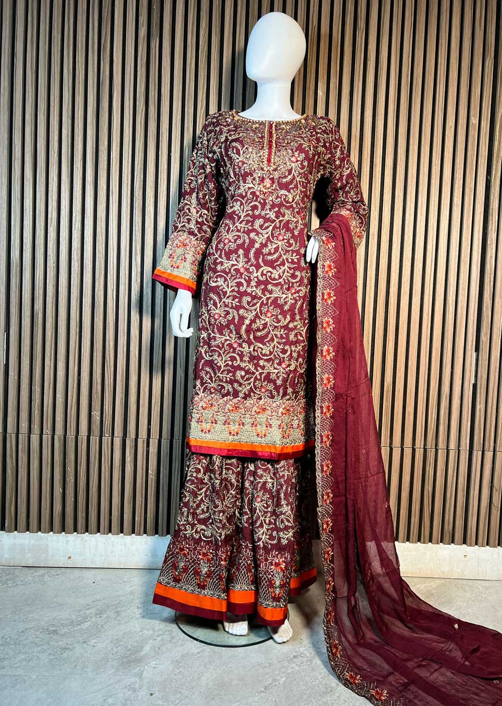 H-683 Maroon - Fancy Chiffon Suit
