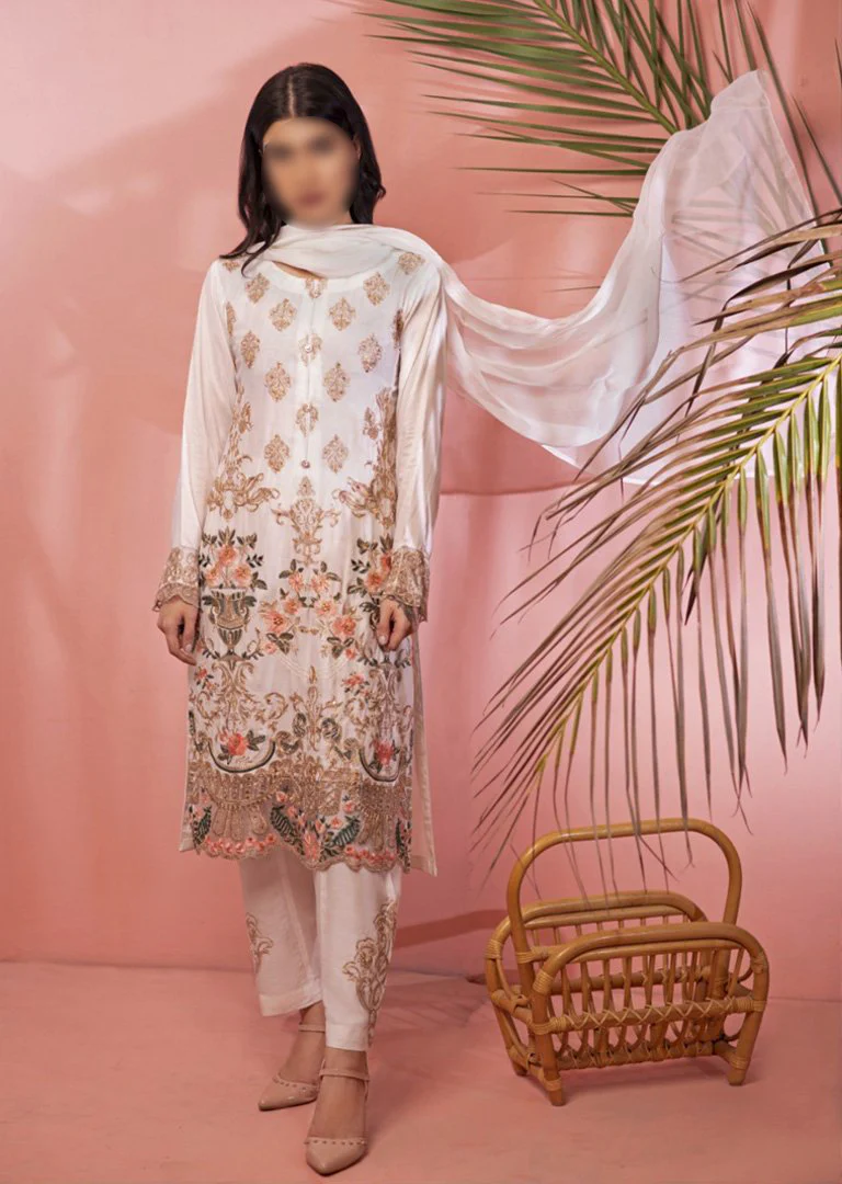 HK08 Readymade Mother & Daughter Embroidered Linen Suit - Image 3