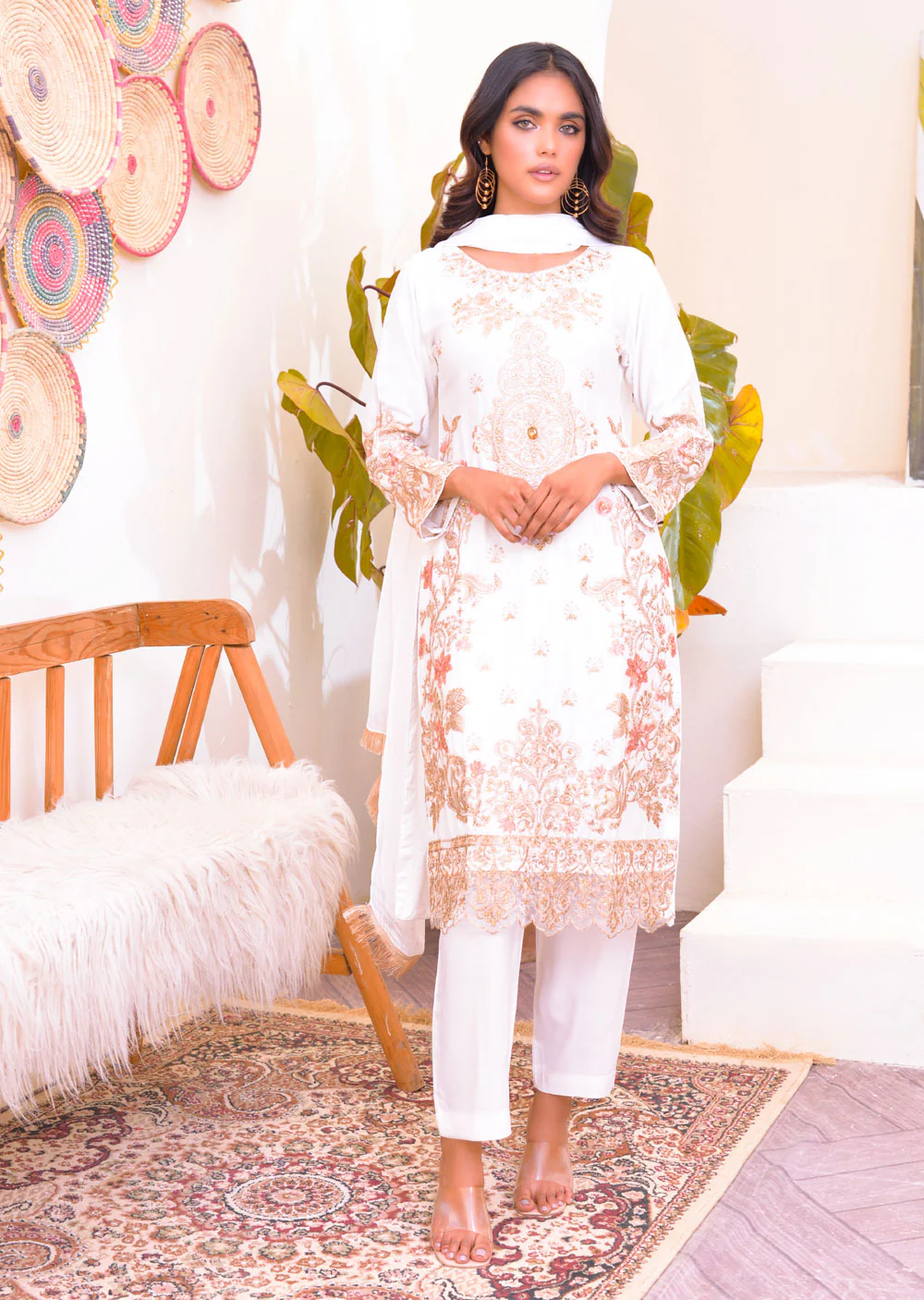 HK128 Rahat White Readymade Mother & Daughter Suit - Image 2