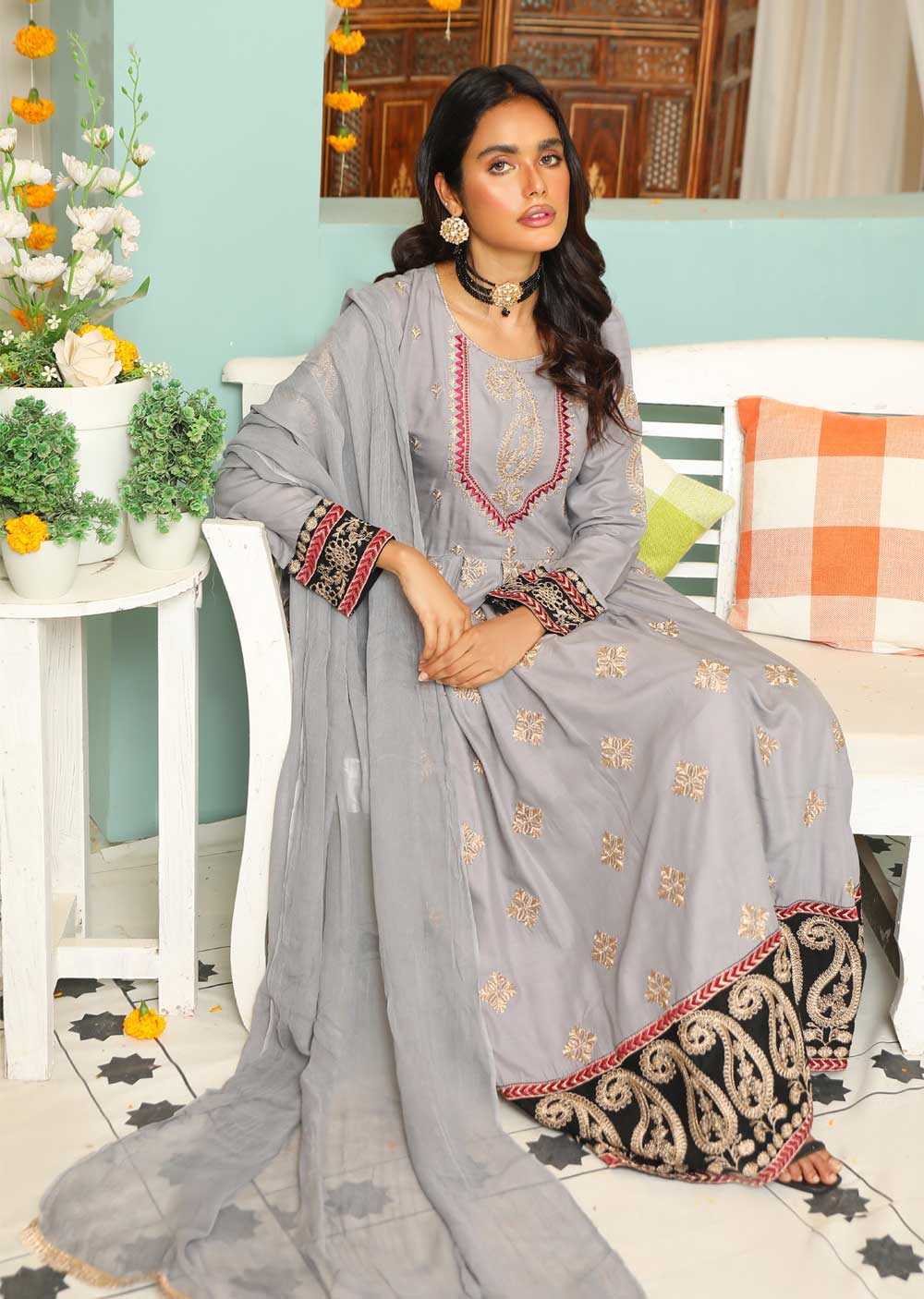 HK131 Alizeh Readymade Grey Linen Dress - Image 3
