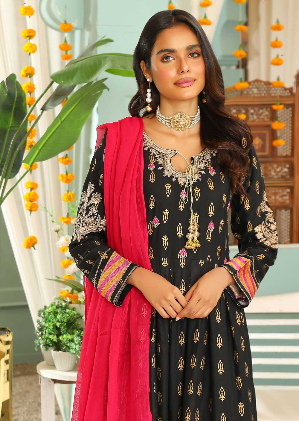 HK135 Arya Readymade Black Mother & Daughter Linen Dress - Image 4