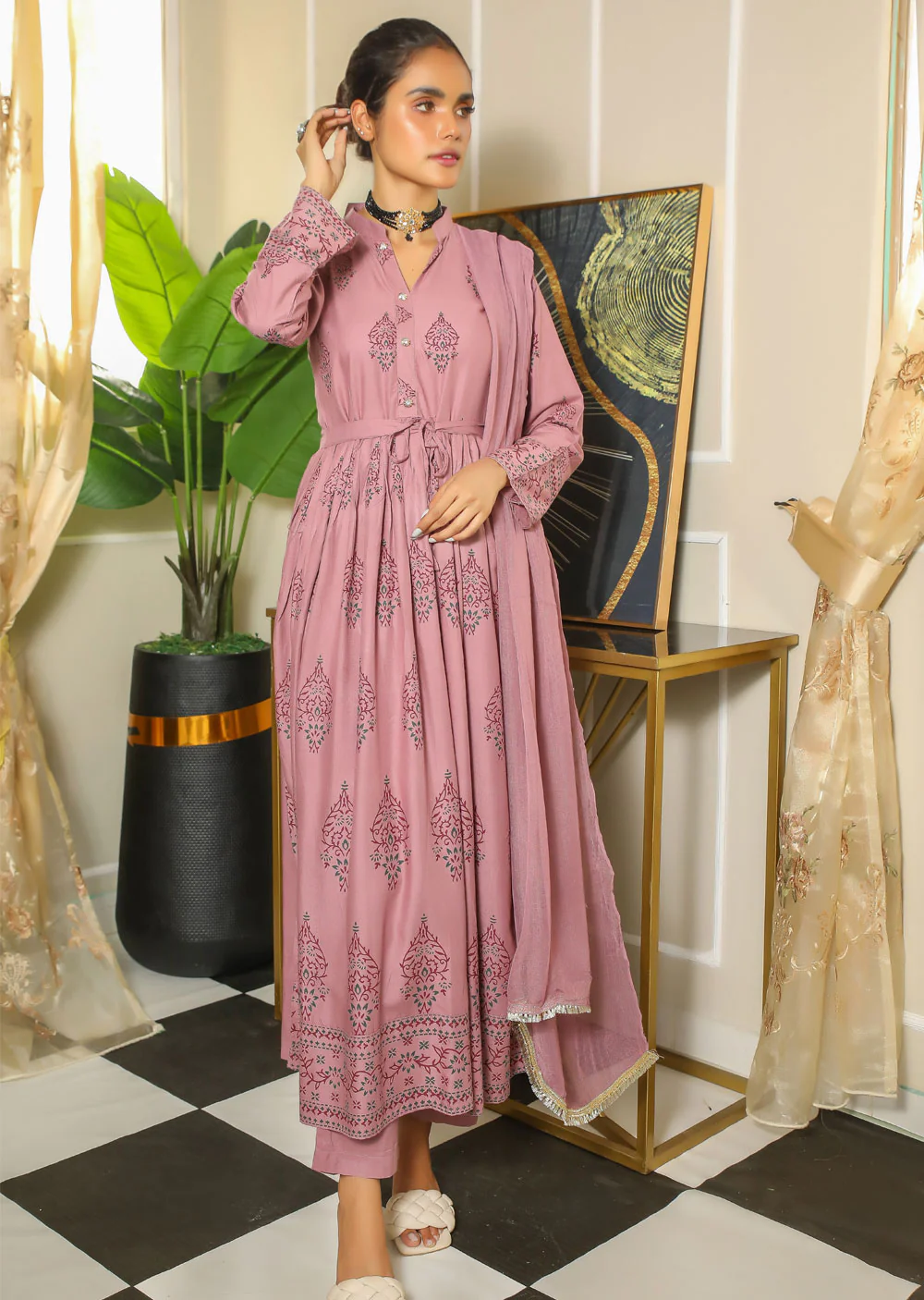 HK139 Sea Breeze Lilac Readymade Mother & Daughter Suit