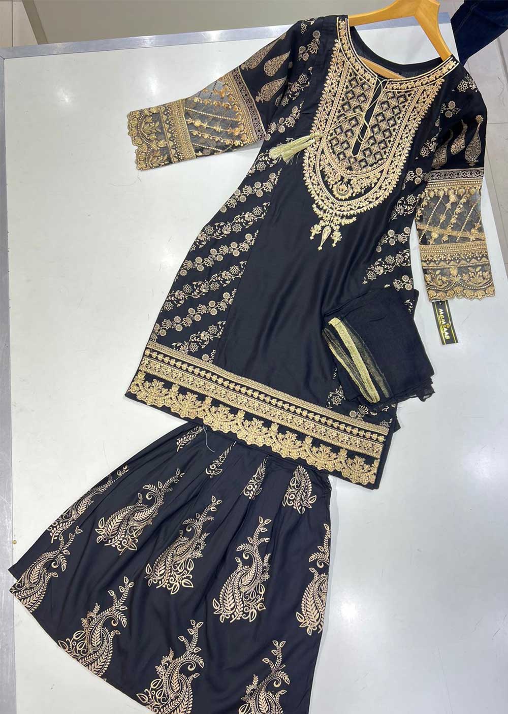 HK181 Bekhud Readymade Black Linen Mother & Daughter Suit - Image 4