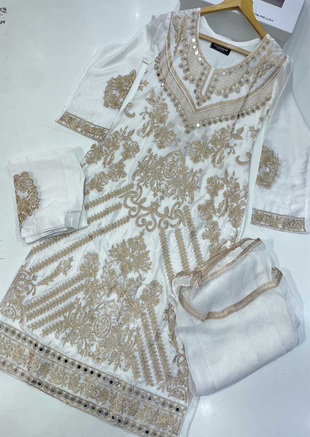 HK192 Barzakh White Readymade Linen Mother & Daughter Suit - Image 3