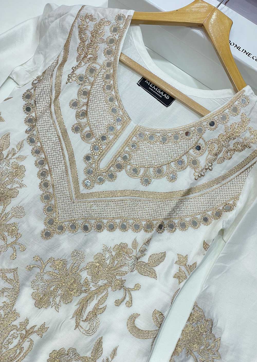 HK192 Barzakh White Readymade Linen Mother & Daughter Suit - Image 4