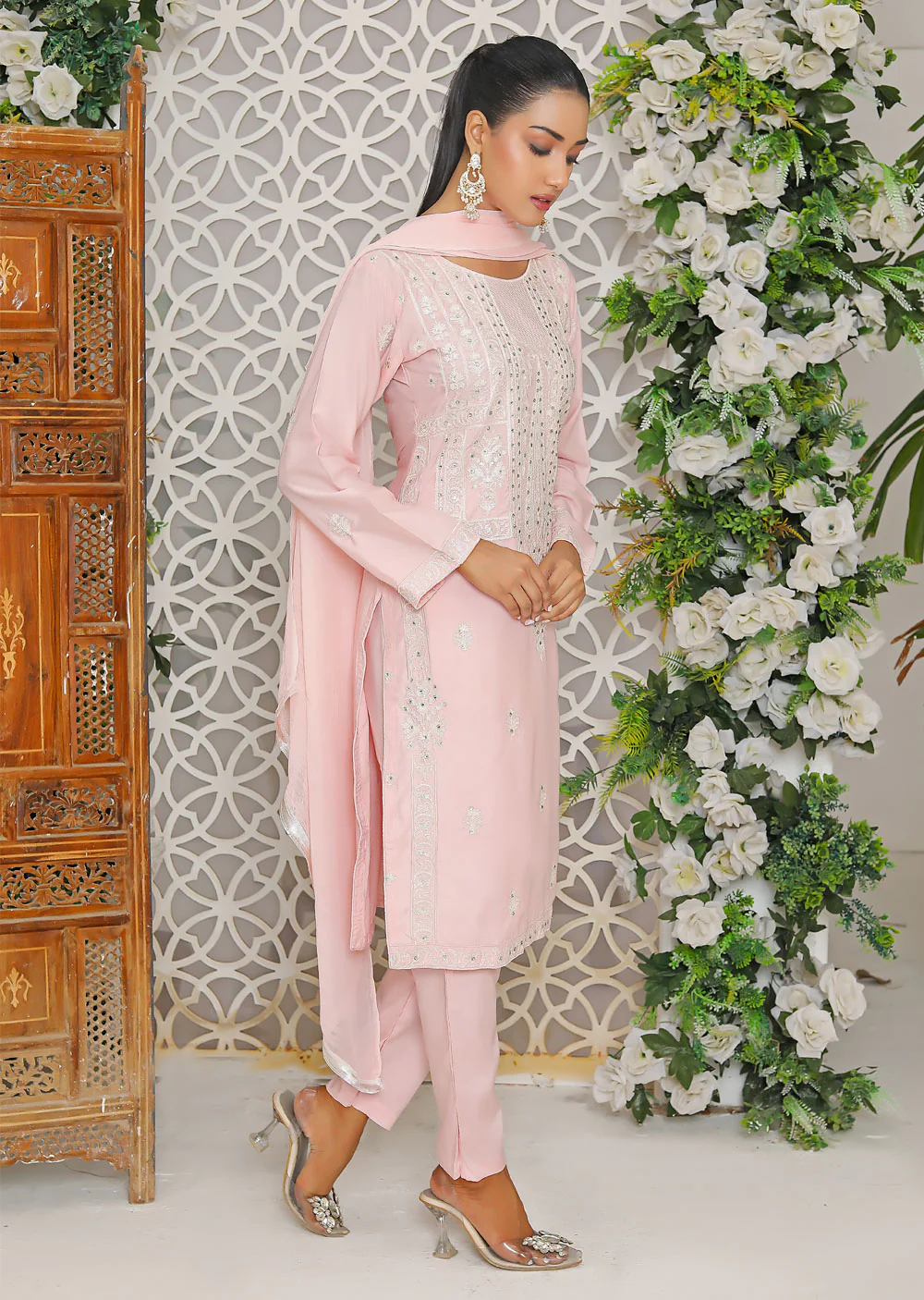 HK206 Maira Readymade Pink Linen Suit - Image 2