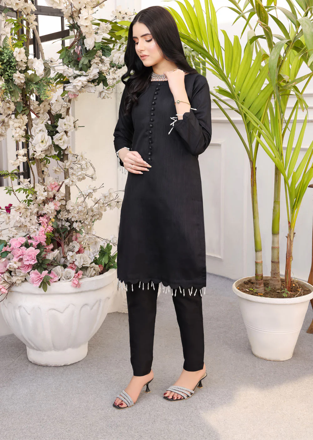 HK233 Saha - Black Readymade Raw Silk Suit - Image 2