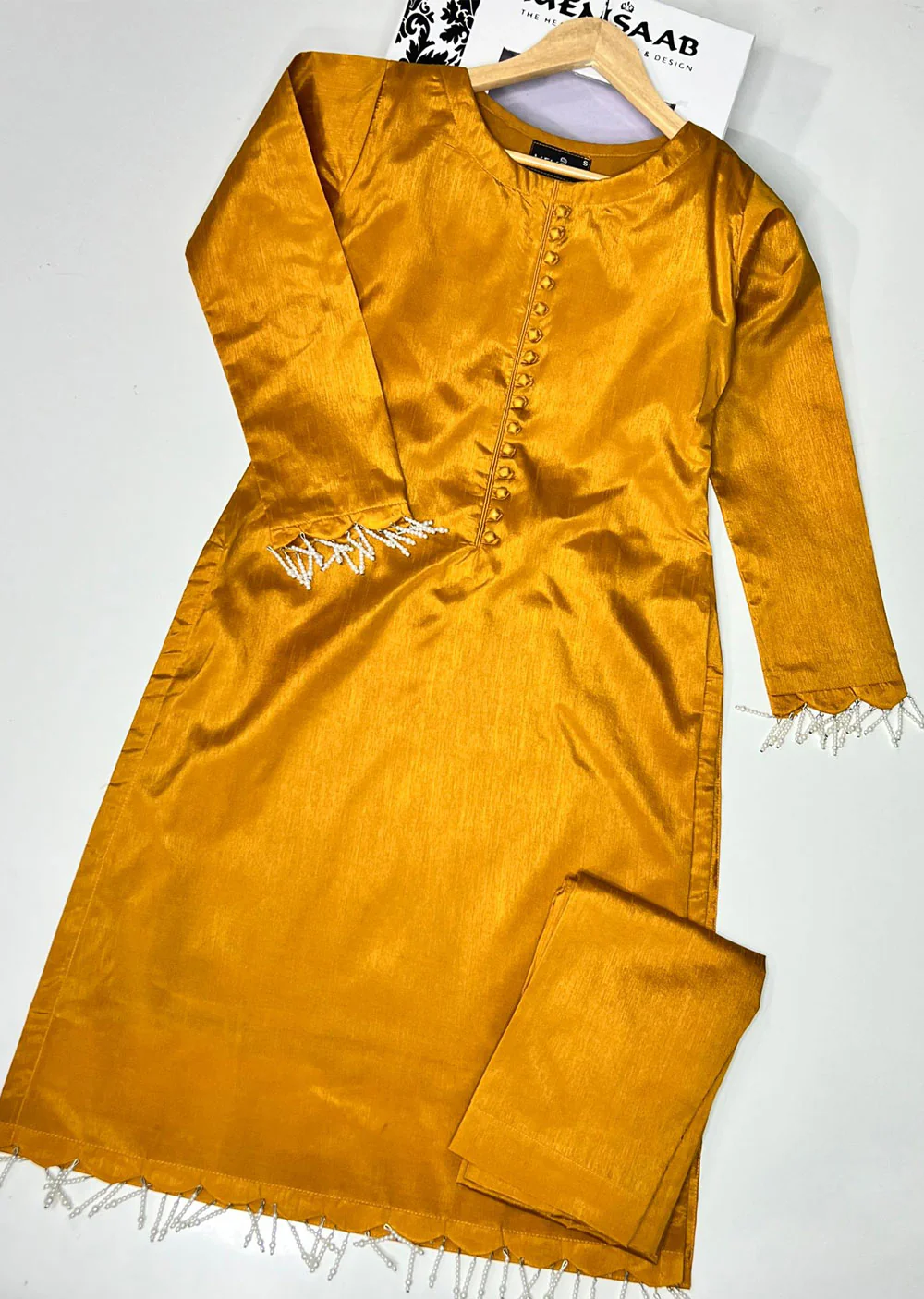 HK233 Saha - Orange Readymade Raw Silk Suit