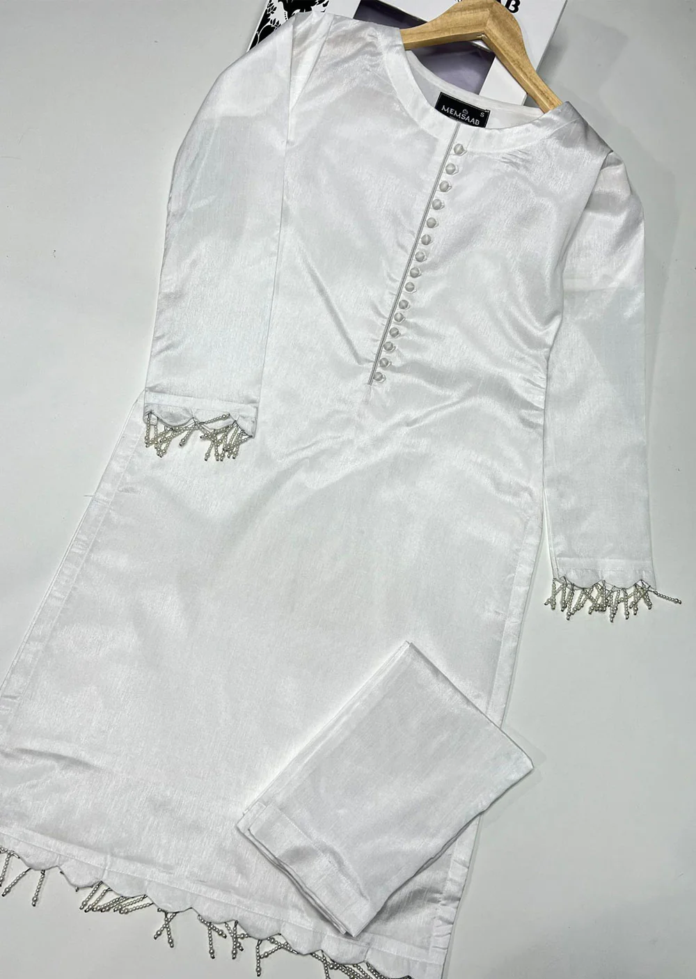HK233 Saha - White Readymade Raw Silk Suit - Image 3