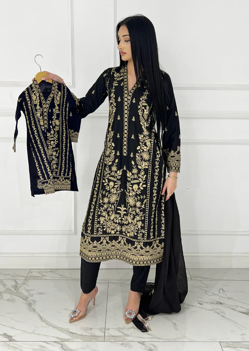 HK297 - Black - Readymade - Mother & Daughter Linen Outfit 2025