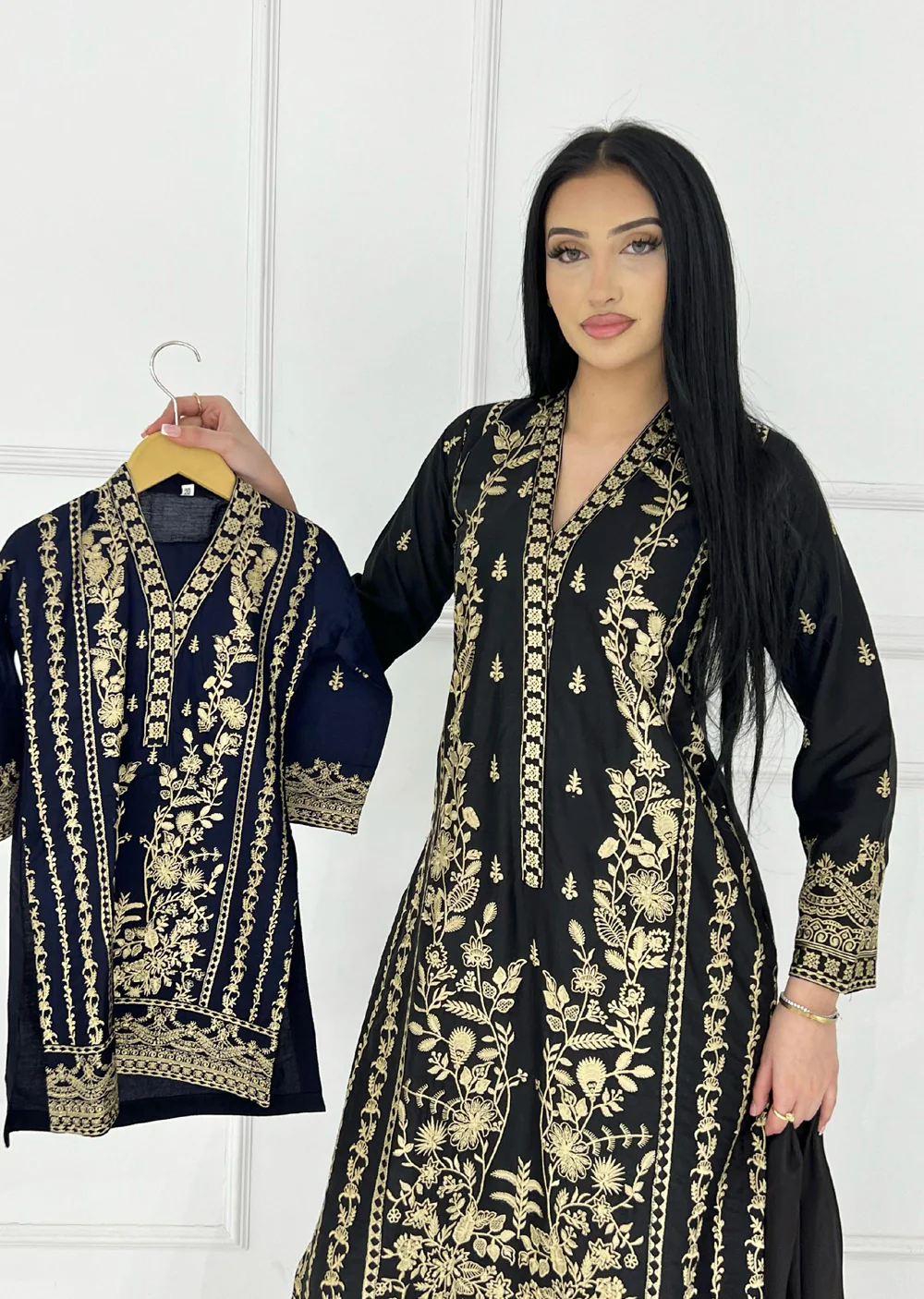 HK297 - Black - Readymade - Mother & Daughter Linen Outfit 2025 - Image 2