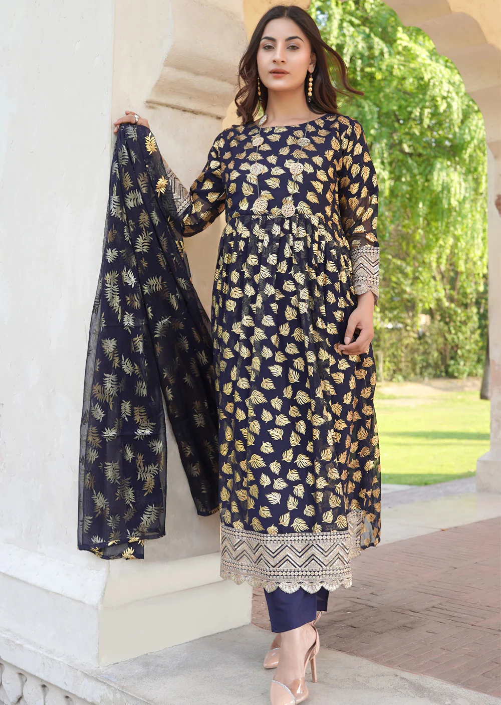 HK309 - Readymade Printed Organza Outfit 2025 - Image 6