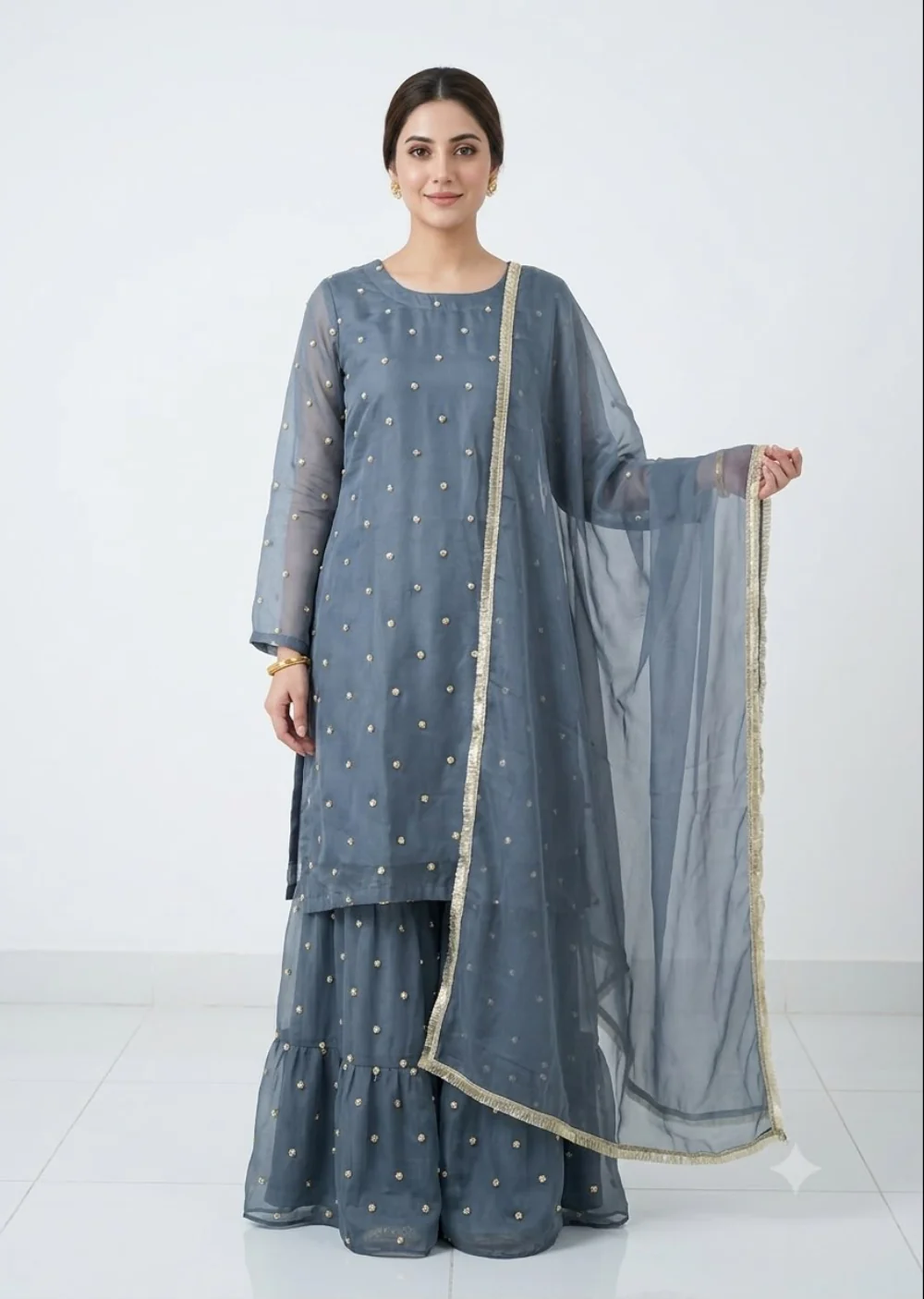 HK394 - 3 Piece Chiffon Suit - Image 2
