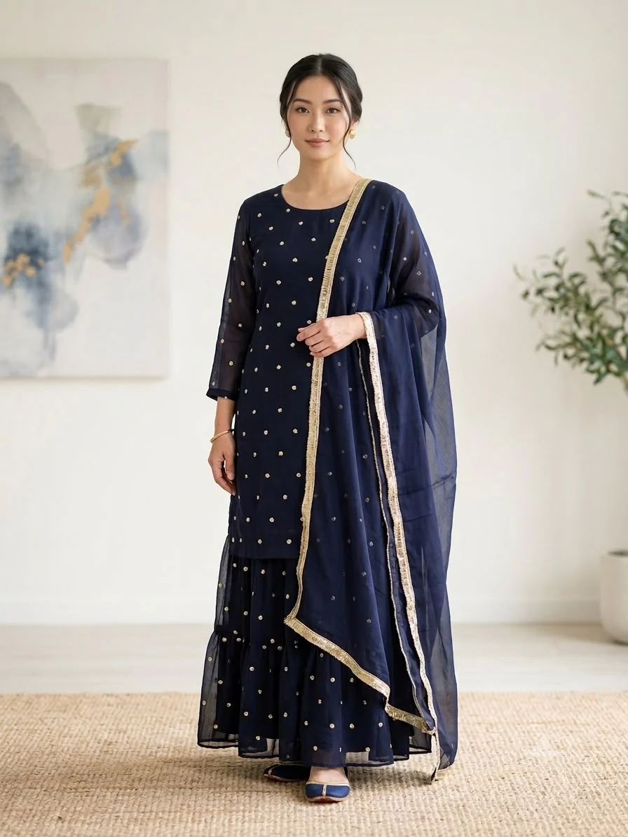 HK394 - 3 Piece Chiffon Suit - Image 3
