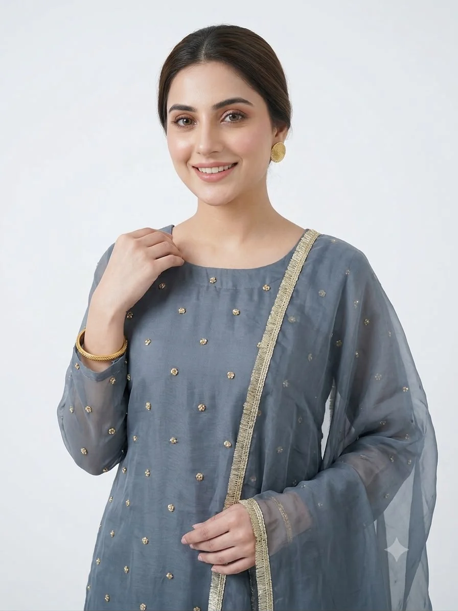 HK394 - 3 Piece Chiffon Suit - Image 4