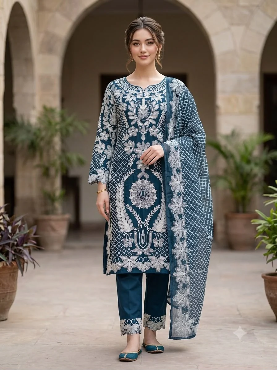 HK396- 3 Piece Embroidered Suit - Image 3