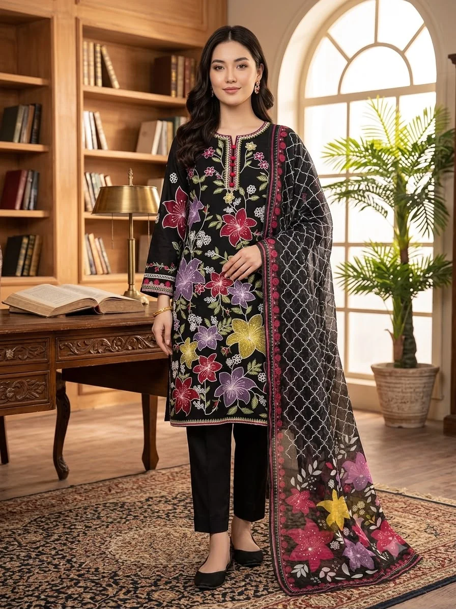 HK397- 3 Piece Embroidered Suit - Image 2