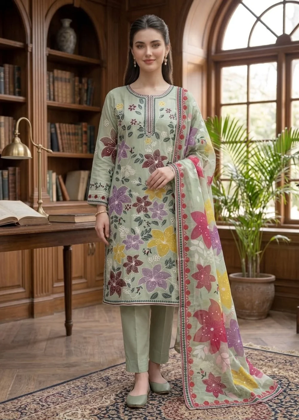 HK397- 3 Piece Embroidered Suit - Image 3