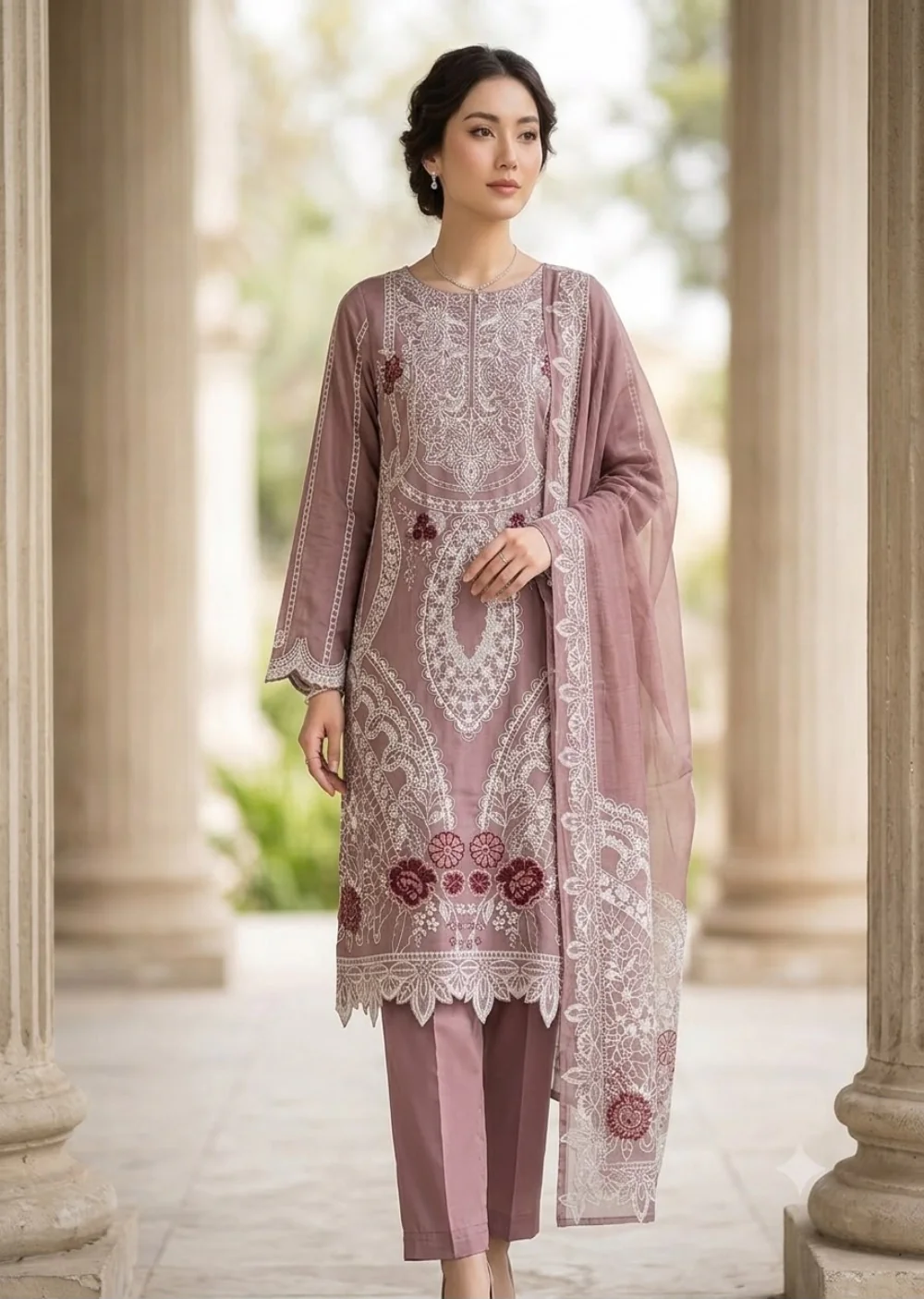 HK398- 3 Piece Embroidered Suit