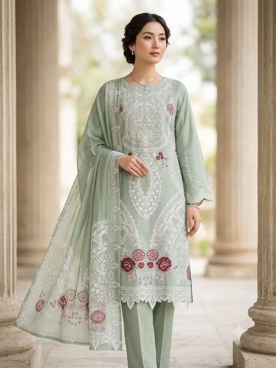 HK398- 3 Piece Embroidered Suit - Image 2