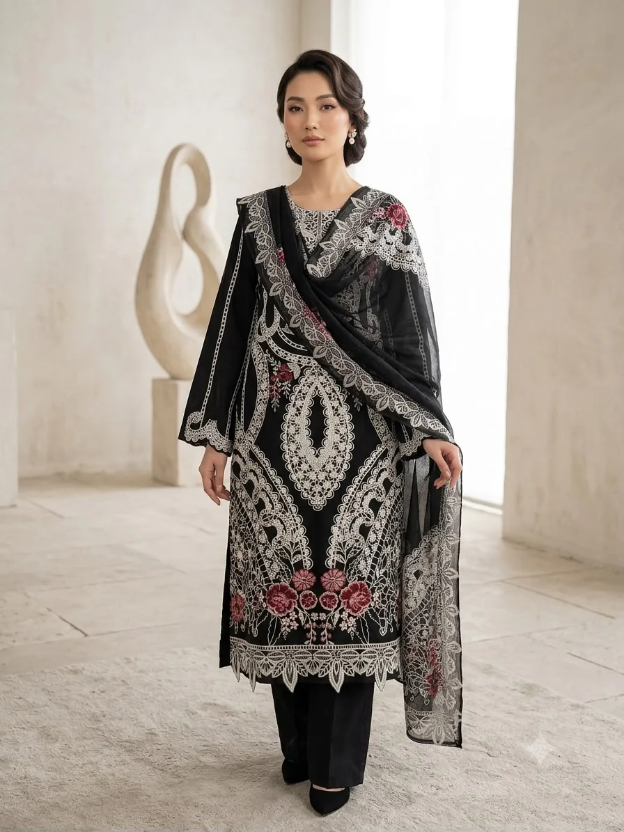 HK398- 3 Piece Embroidered Suit - Image 3