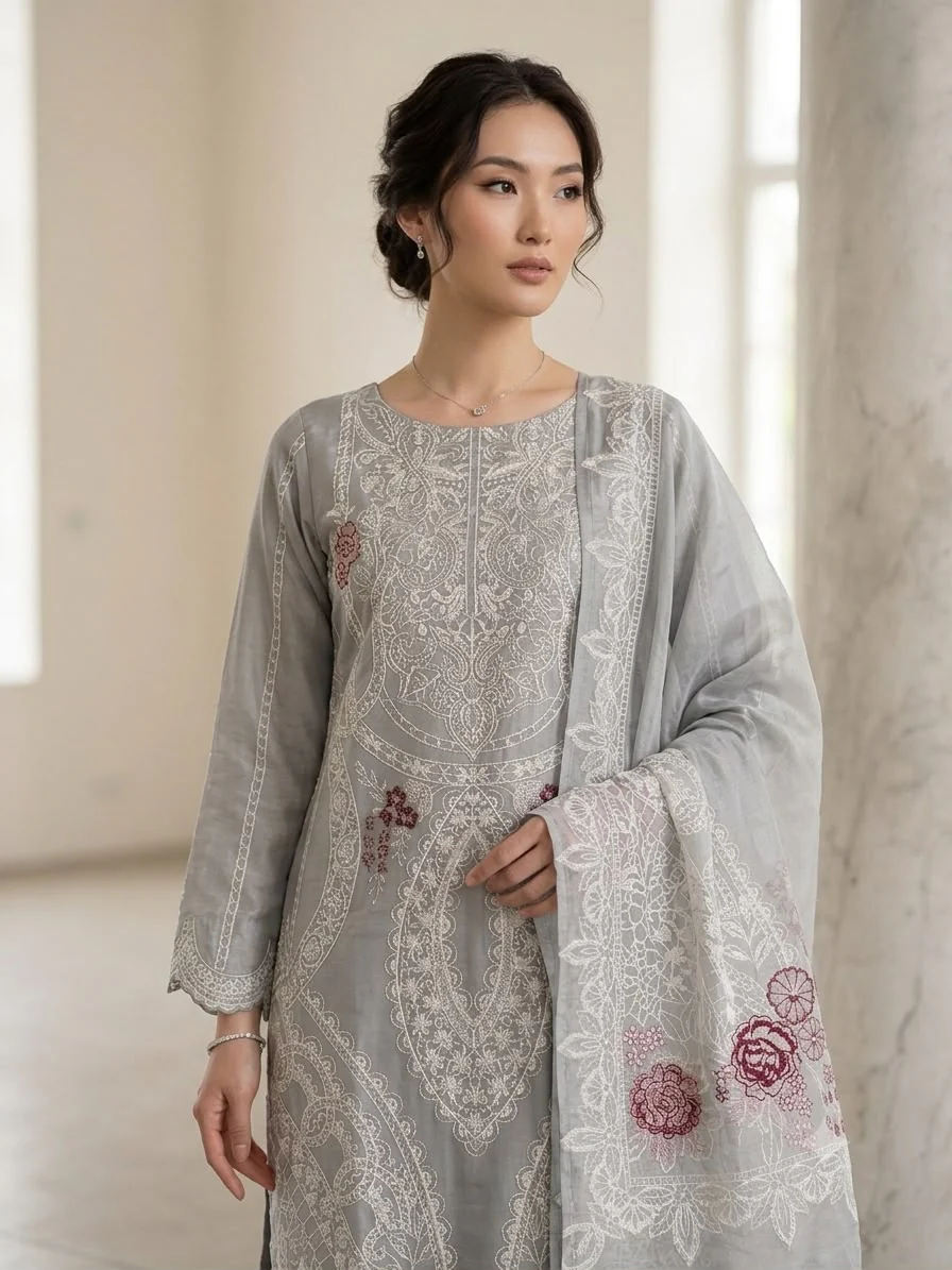 HK398- 3 Piece Embroidered Suit - Image 5