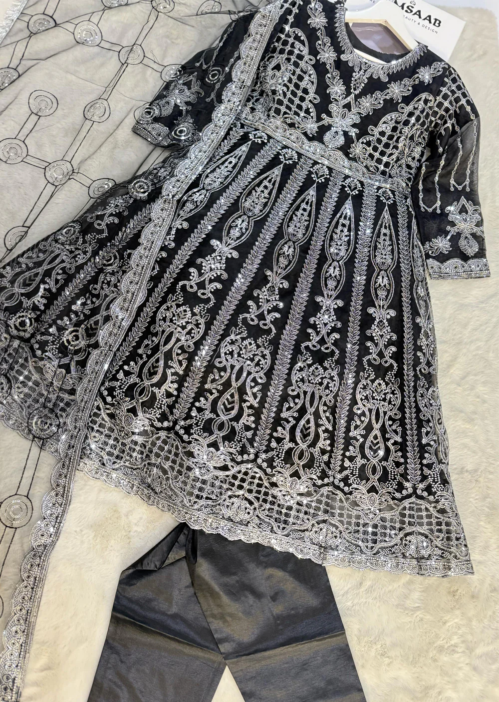 HMZDS-15 - Readymade - V Style Embroidered Net Suit 2025 - Image 3