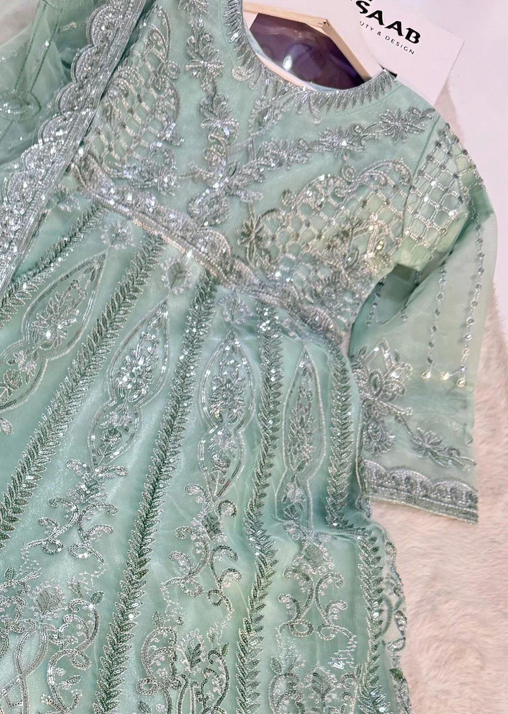 HMZDS-15 - Readymade - V Style Embroidered Net Suit 2025 - Image 6