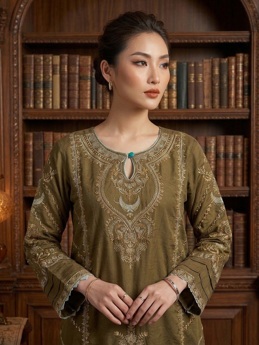 HOR03 Brown Hoorain Jaquard Lawn Suit - Image 2