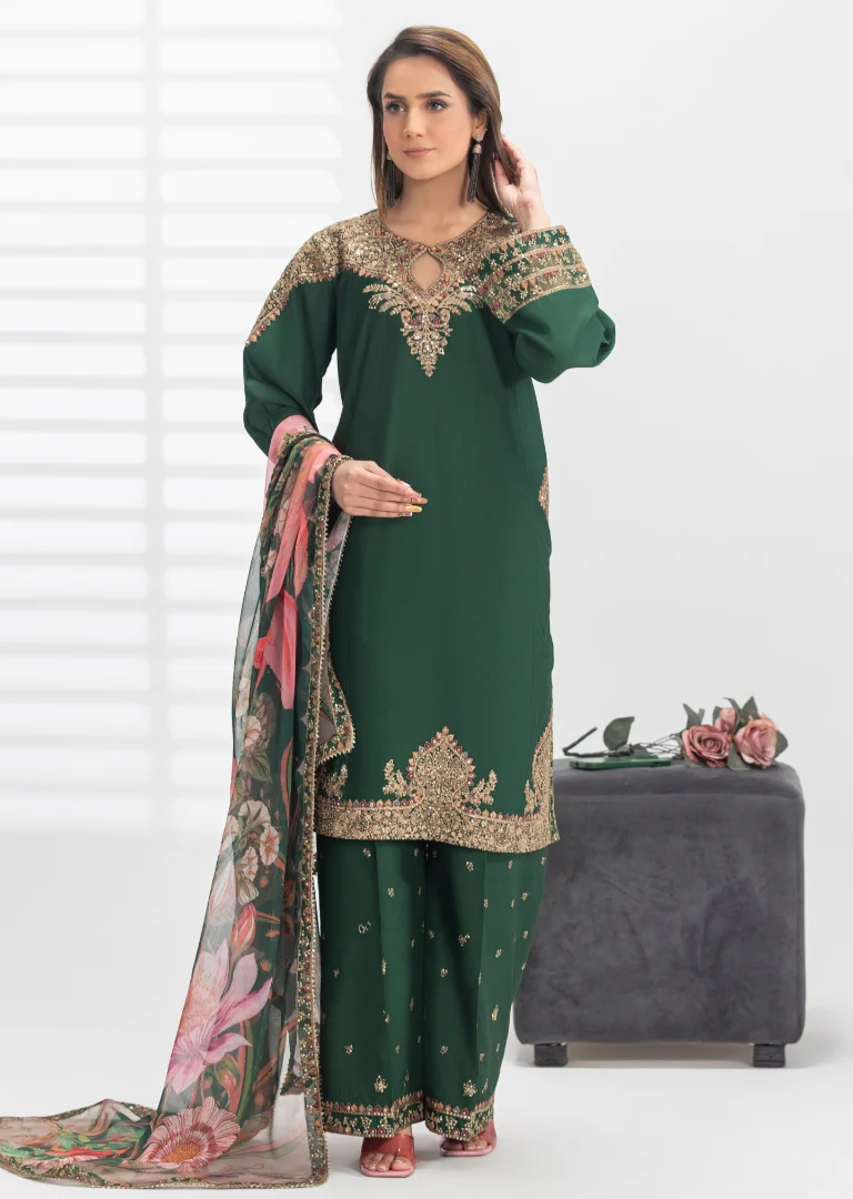 HRM56-Emerald Green 3-Piece Embroidered Suit