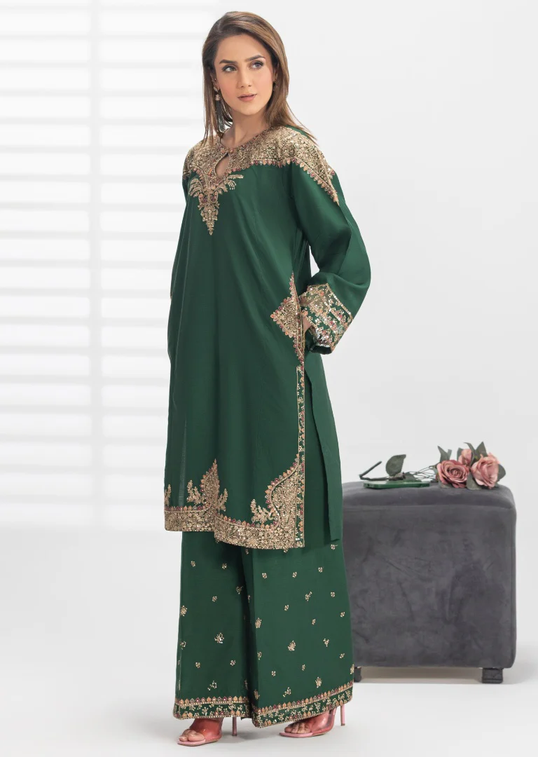 HRM56-Emerald Green 3-Piece Embroidered Suit - Image 2