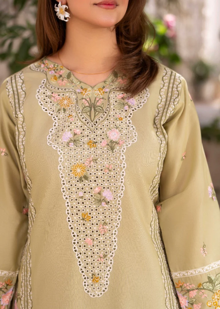 HRM57- Sage Green Embroidered Three-Piece Ensemble - Image 4