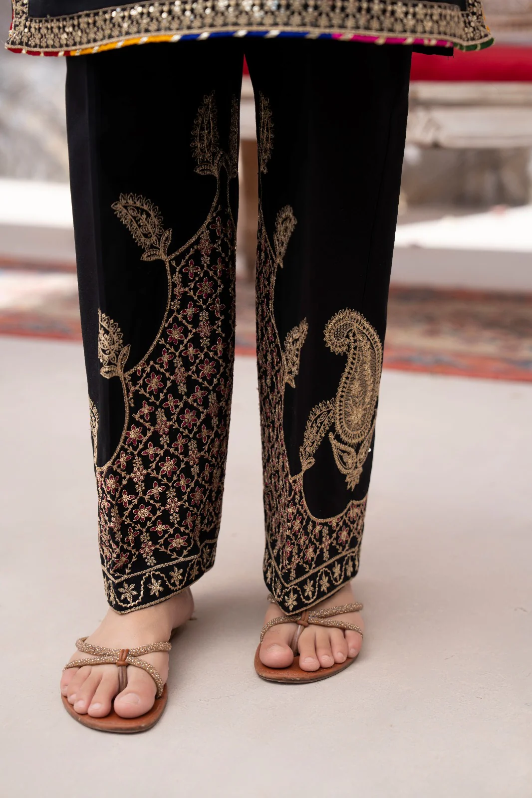 HRM59- Midnight Black & Plum Embroidered 3-Piece Lawn Suit - Image 8