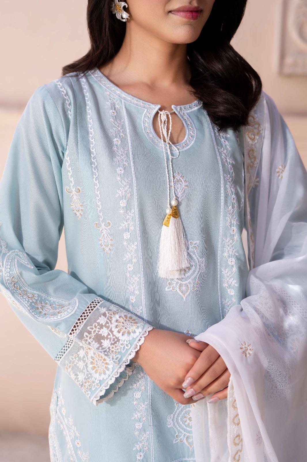 HRM60- Sky Blue Embroidered Lawn 3-Piece Suite - Image 5