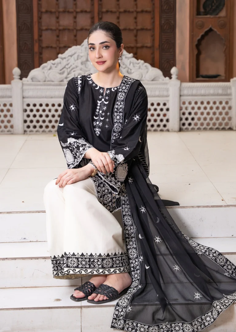 HRM64-3 Piece Embroidered Lawn Ensemble - Image 4