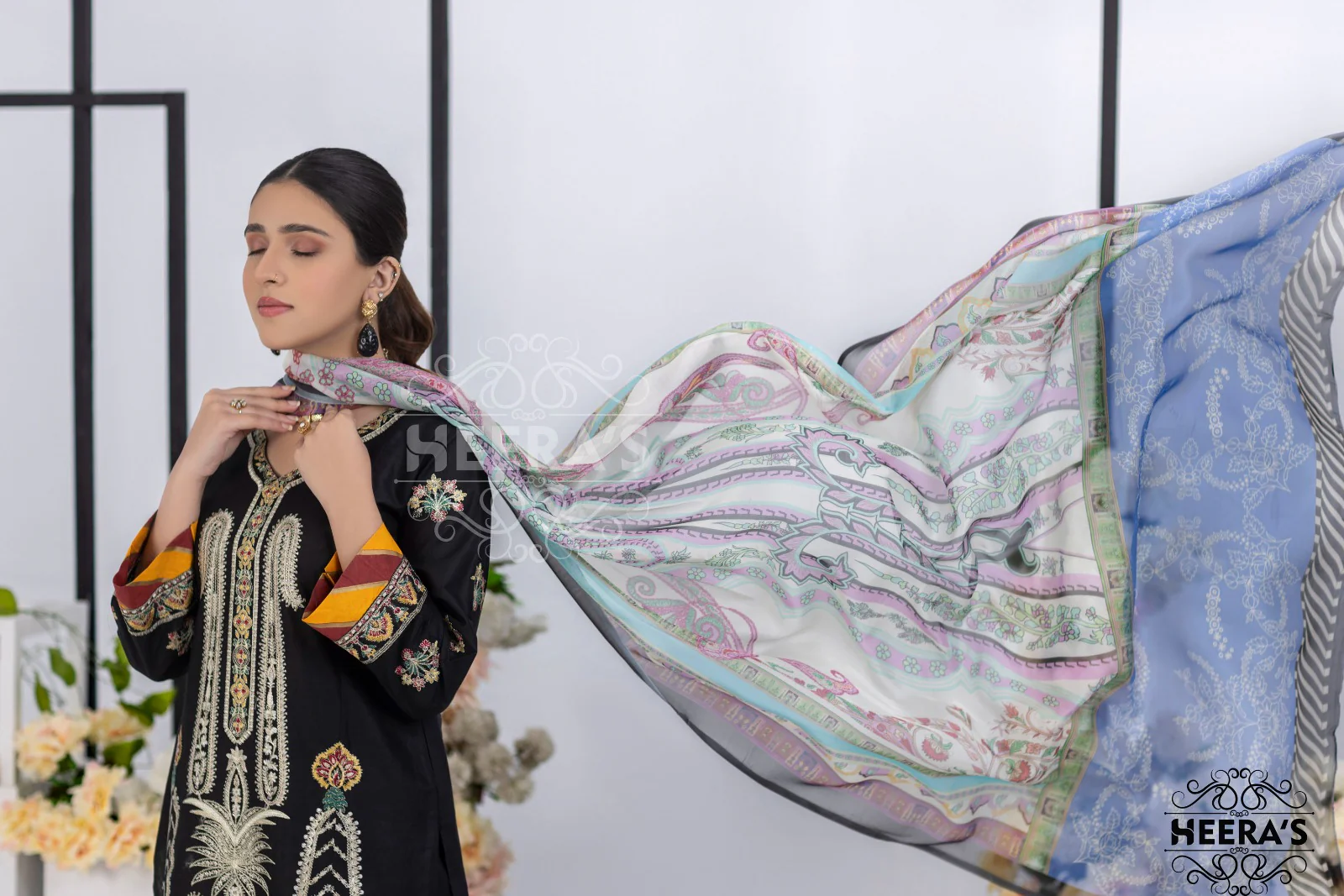 HSS-01 Black Readymade Heeras Lawn Suit - Image 4