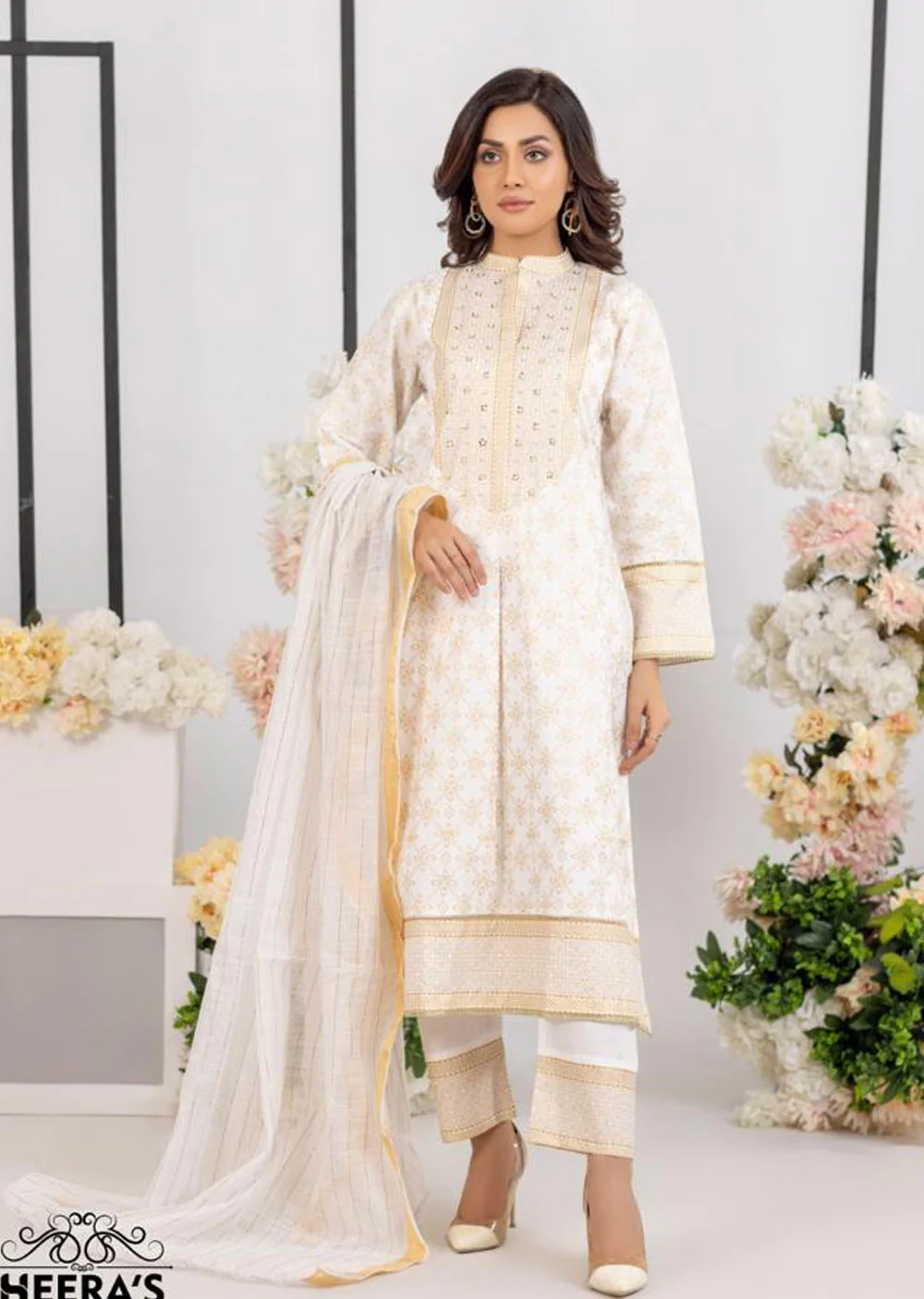 HSS-02 - Off White- Readymade - Heeras Suit