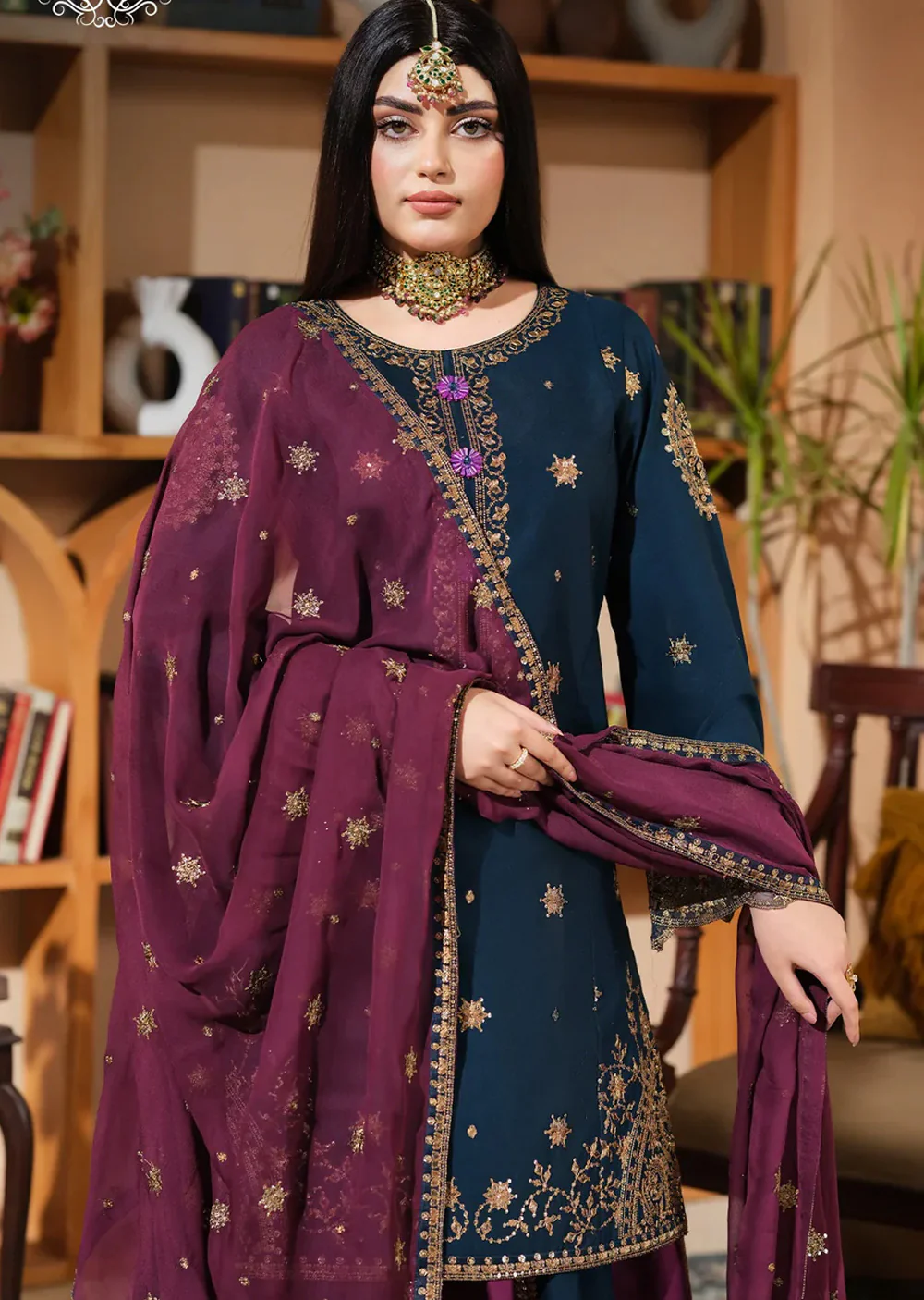 HSS-1187  full embroidered Cambric Cotton shirt - Image 3