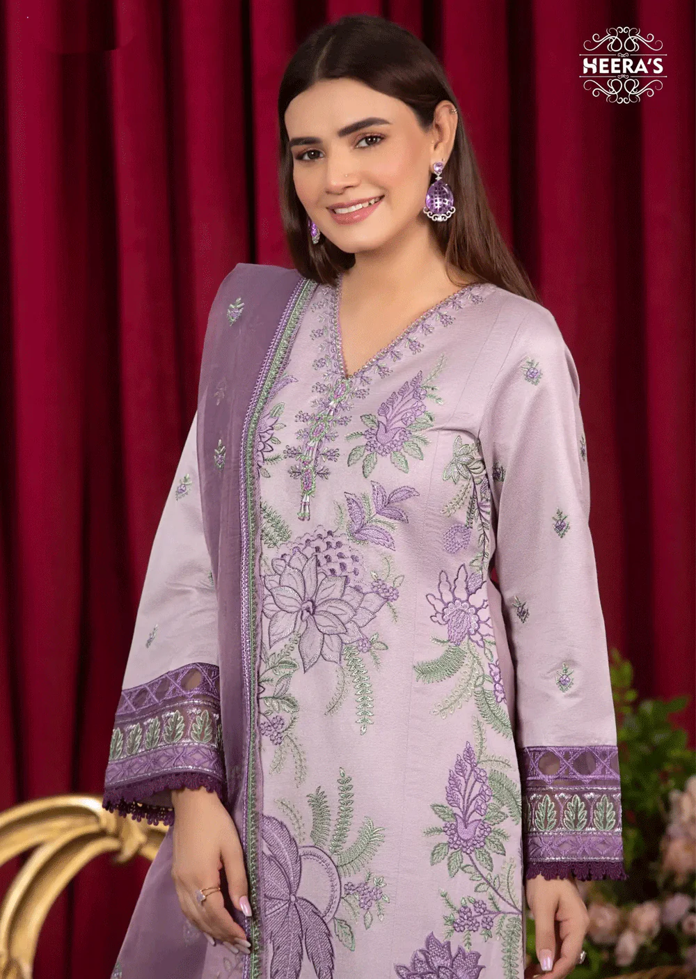 HSS-162 - Readymade - Royal Lilac Embroidered Suit by Heeras - Image 4